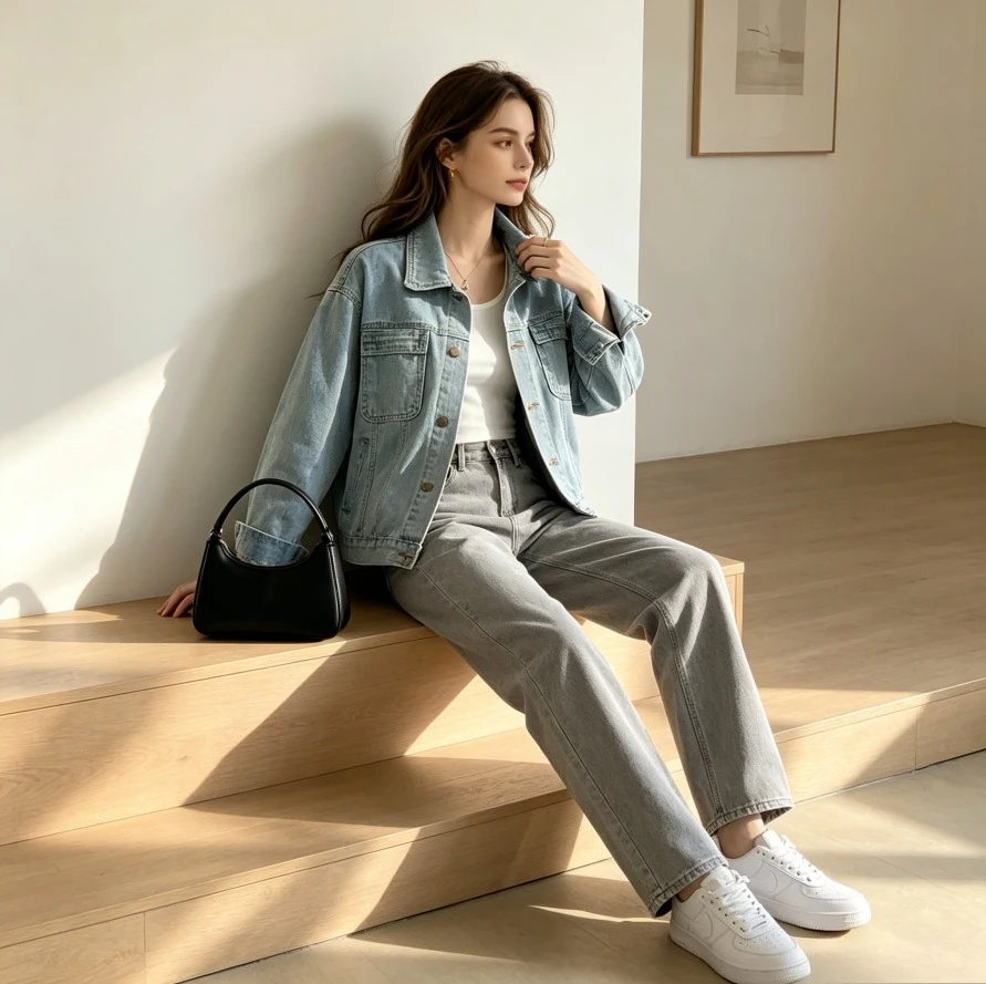 Denim Coat Women Coats Single Breasted Loose Distressed Y2k Streetwear Causal Vintage Turn Down Collar Full Sleeve Jackets 2026