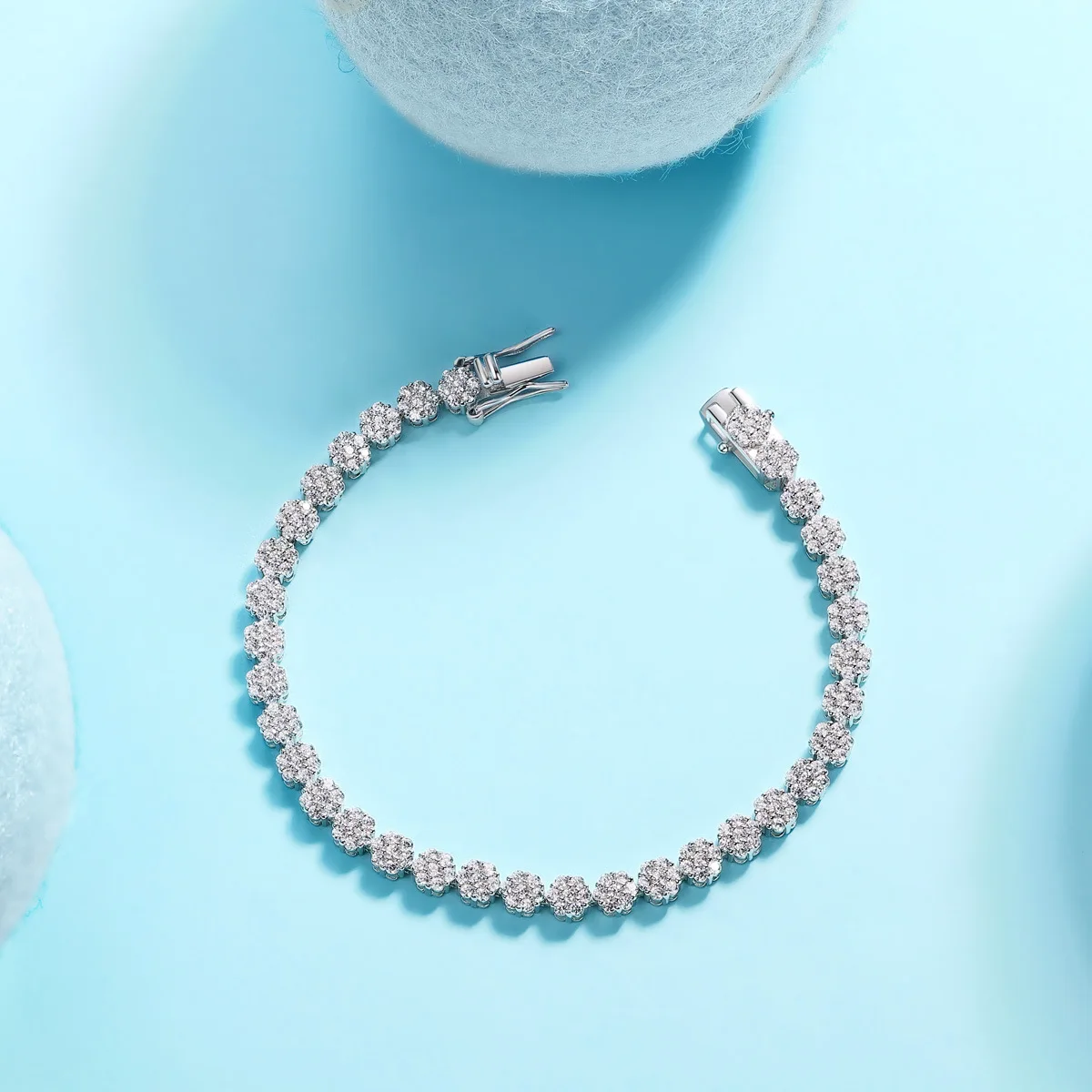 D VVS1 Full Moissanite Tennis Bracelet  With GRA 925 Sterling Silver 18k Plated   Flower Bracelets for Women