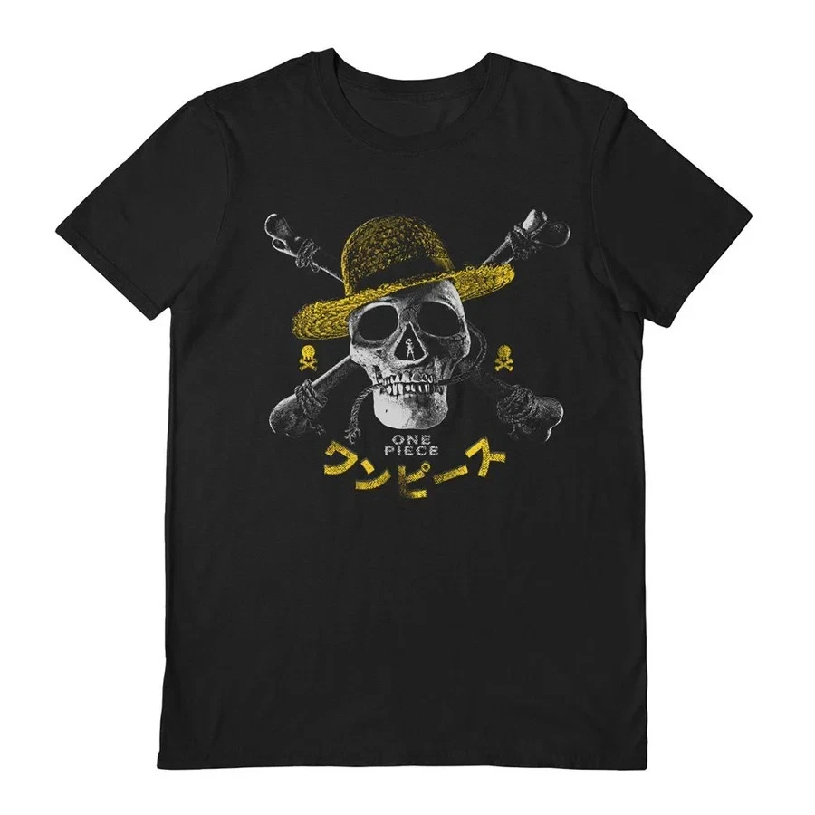 Summer One Piece Live Action (Skull Hat) Black Unisex Short Sleeve T-shirt Gildan Men's Round Neck Short Sleeve