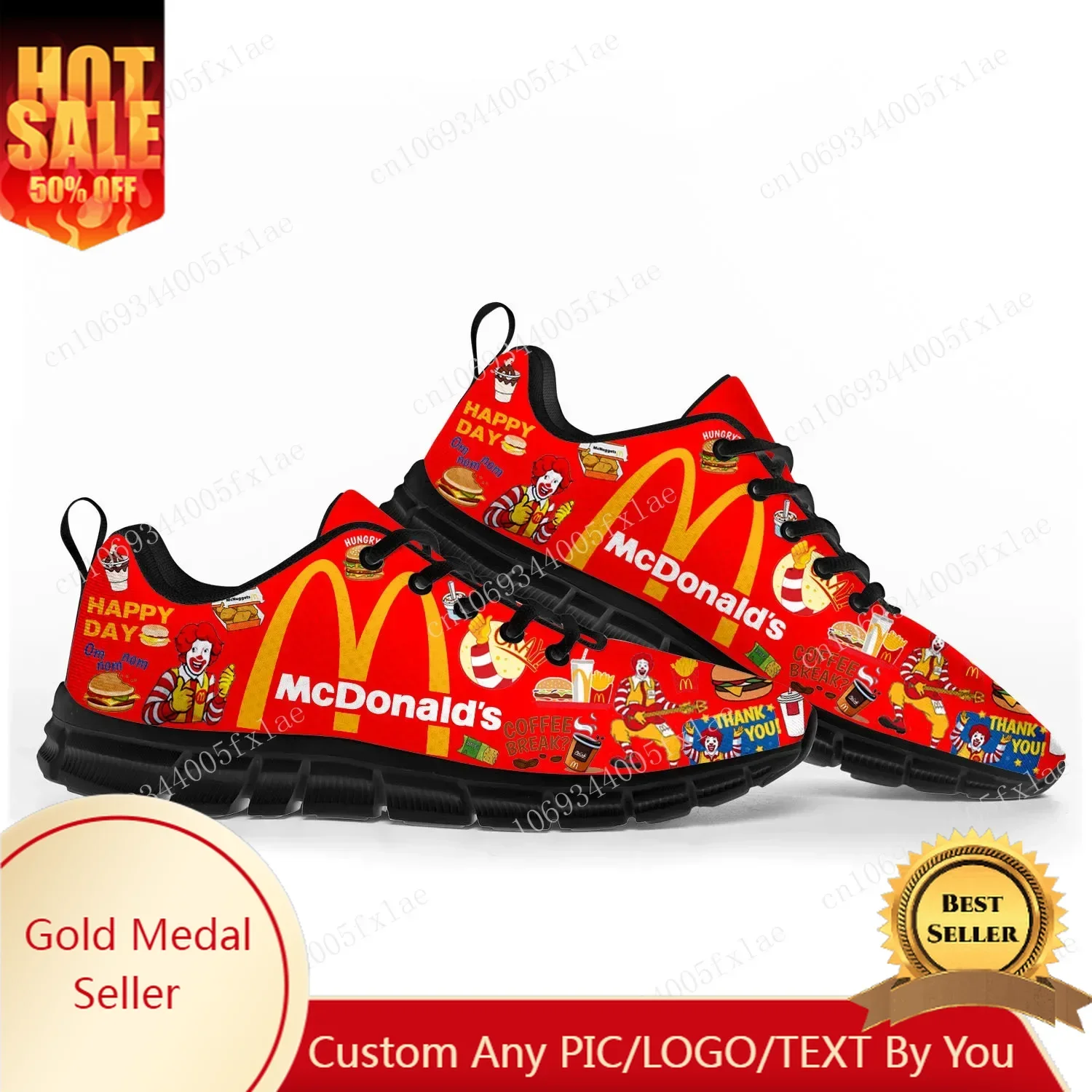 

Mc-Donalds Printing Sports Shoes Mens Womens Teenager Sneakers High Quality Sneaker Customize Couple Shoe Black