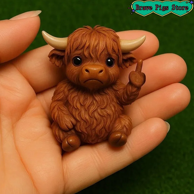 Funny Middle Finger Animal Statue Mini Dog Cat Figurine Desktop Ornament Resin Highland Cattle Frog Sculpture For Home Office