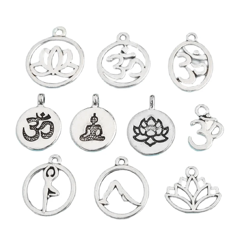 10pcs Chakra Aum Om Symbol Yoga Mixed Charms Pendants Collection for Handmade Necklace Bracelet Jewelry Making Finding