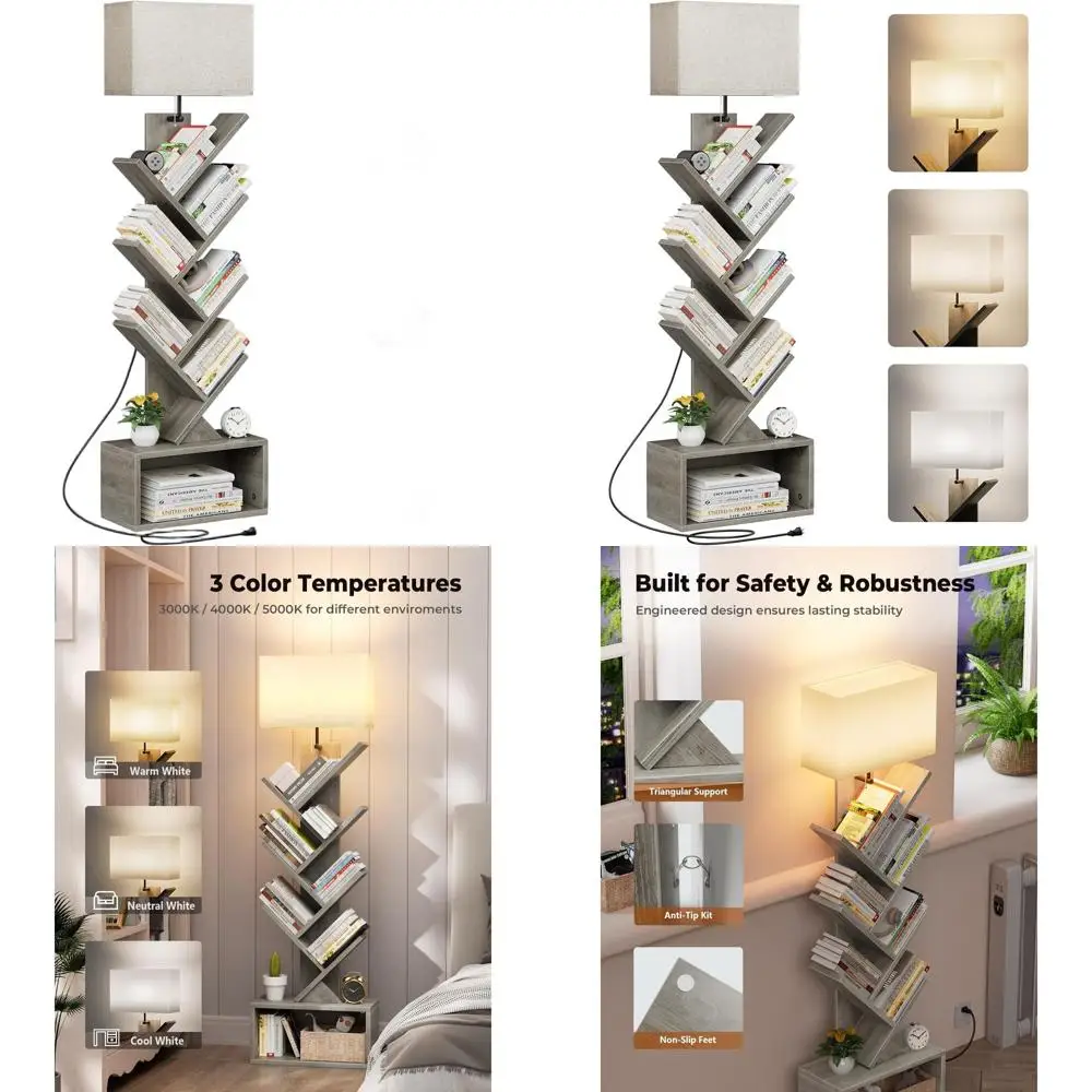 

Gray 6-Tier Tall Narrow Bookshelf with Storage Cabinet, Floor Standing Organizer for Living Room, Bedroom, and Home Office