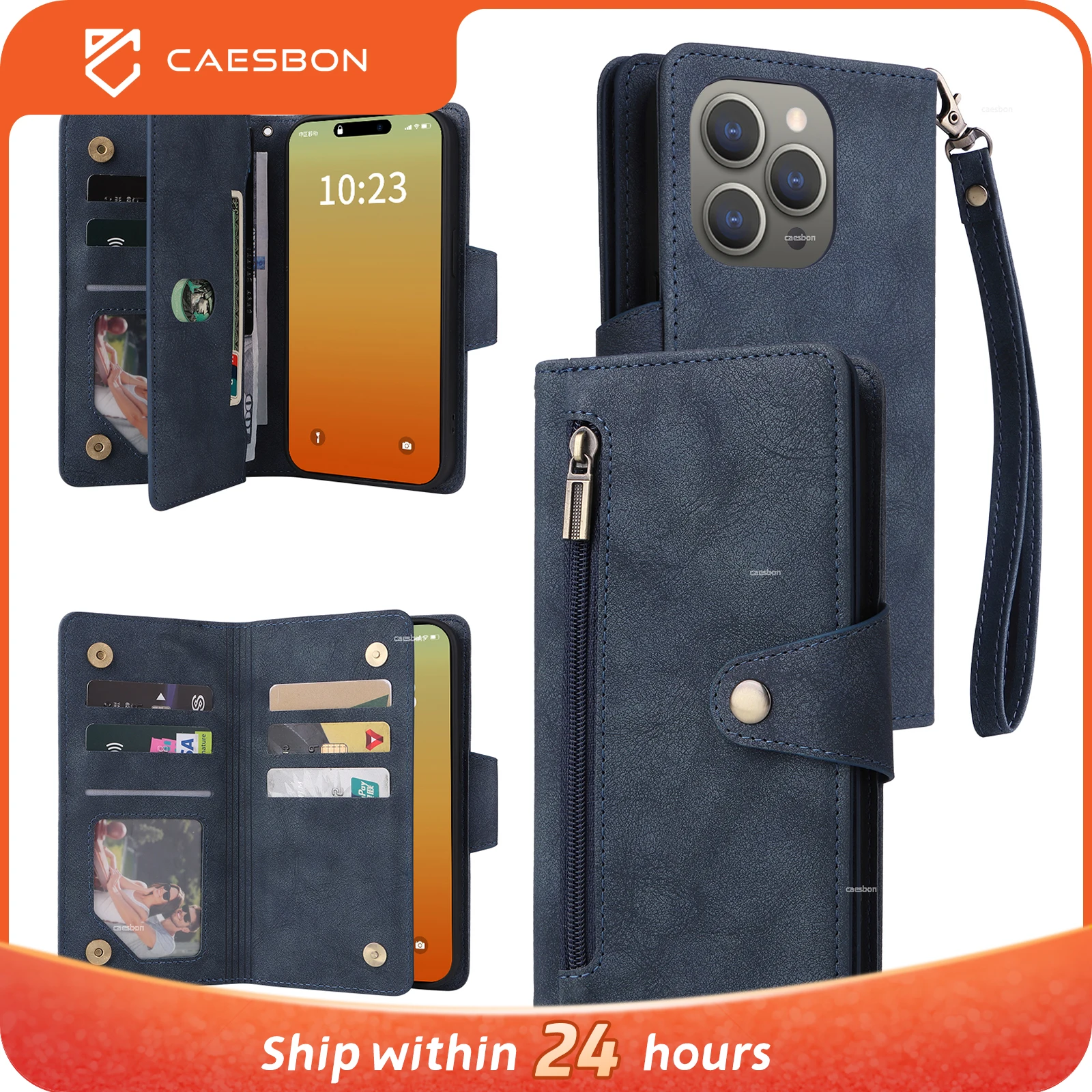 

CAESBON Phone Case For Iphone 16 Pro Max 16Plus 16 Pro 16 15 14 13 12 11Pro Max With Rivet Buckle Wallet Leather Phone Cover MDK