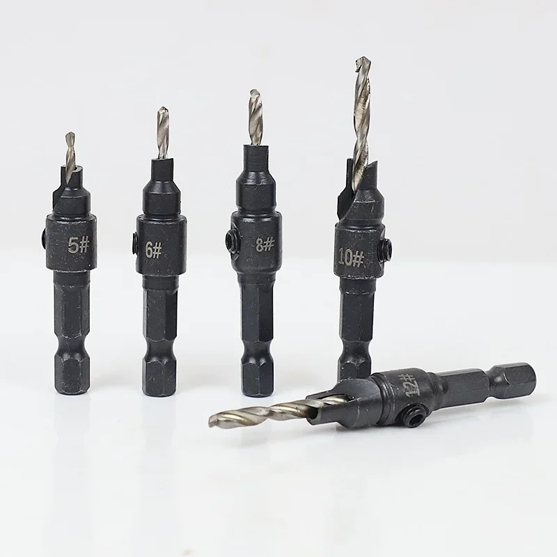 5pcs Countersink Drill Woodworking Drill Bit Set Cordless Step Drill Bits For Screw Sizes 5 6 8 10 12