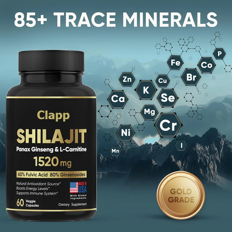 Pure Himalayan Shilajit Supplement 60% Fulvic Acid Made in the United States 85 Trace Minerals, Contains Ginseng and L-Carnitine