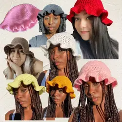 graceful Fashion Colorful Hook flower hat Hat Women's Autumn and Winter Cute Handmade Plush Hat Knitted Fisherman Bucket Hats