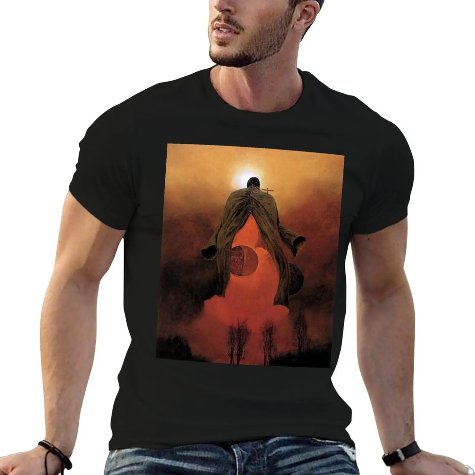 Untitled, by Zdzis?aw Beksiński T-Shirt Classic Print Short Sleeve Shirt