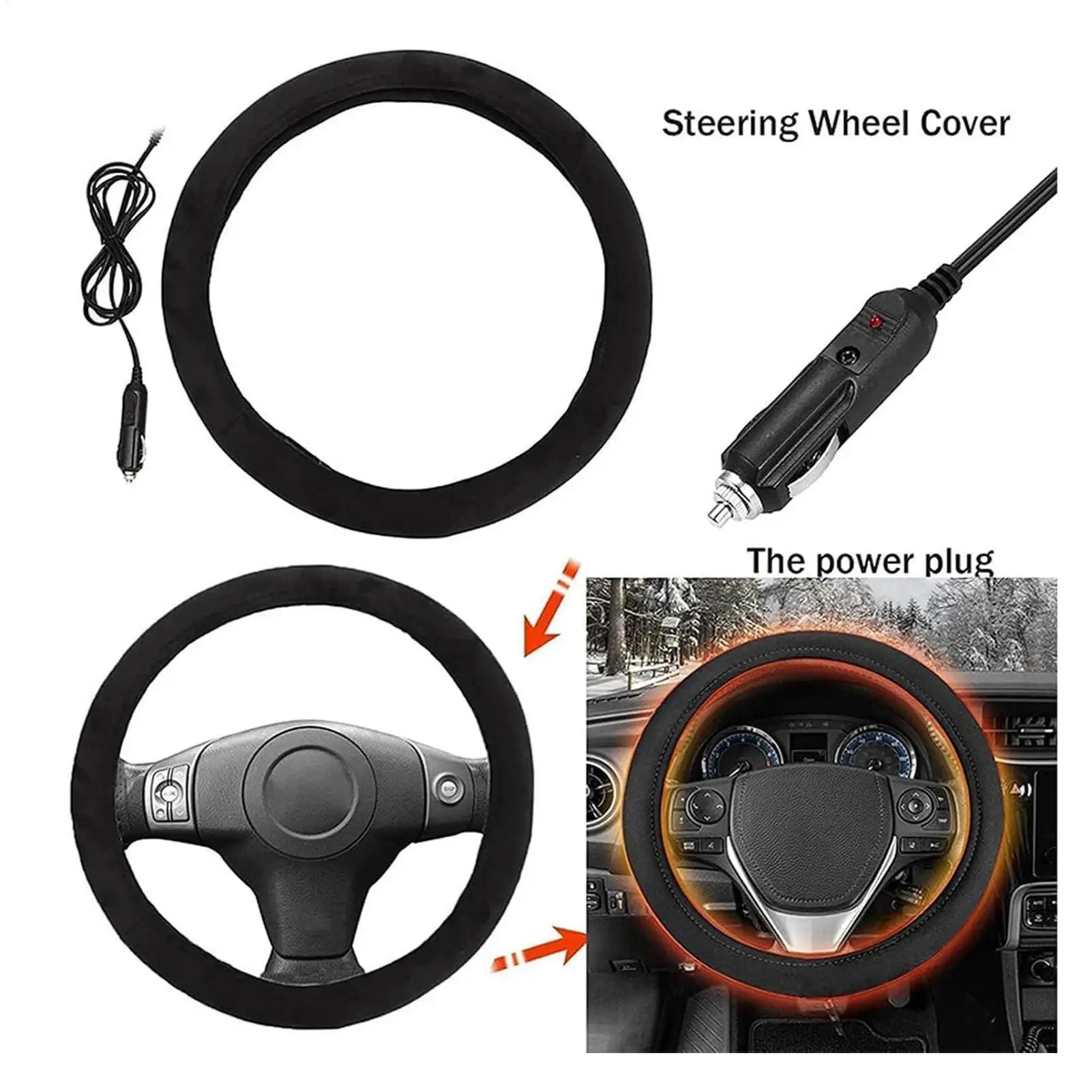 38cm Heating Steering Wheel for Car Universal DC 12V Warm Suede Heated Steer Wheel Protector Cover for Winter Anti Slip