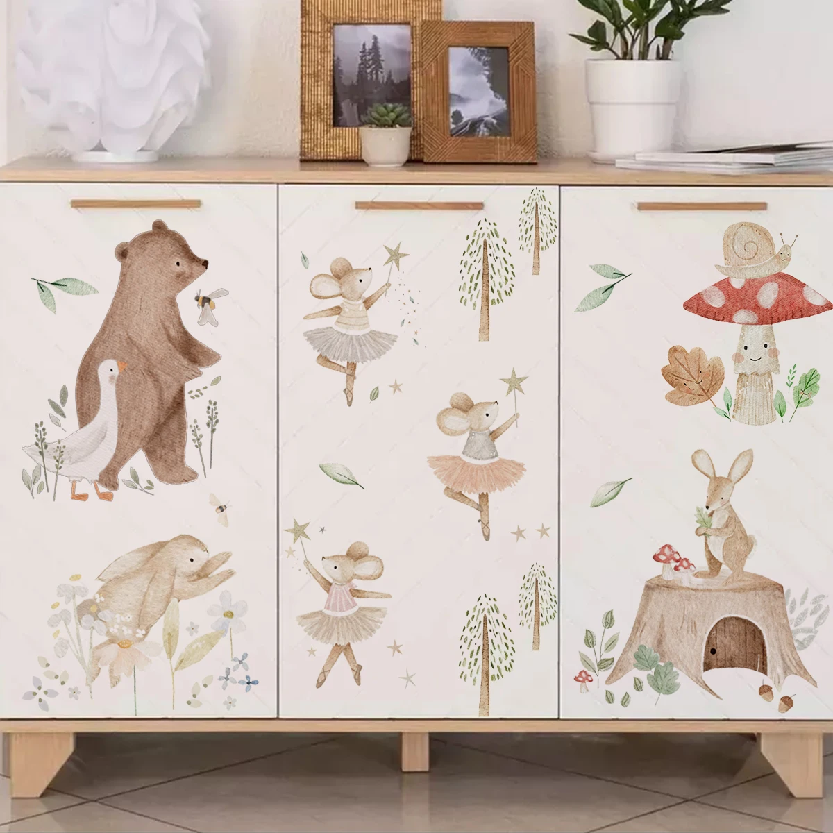 Cartoon Bunny Mushroom Bear Mouse Watercolor Wall Sticker Nursery Child Room Art Vinyl Decal Kids Room Bedroom Living Home Decor