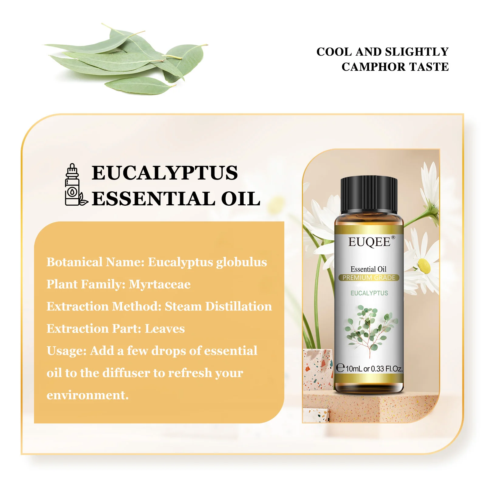 EUQEE 10ML aceites esenciales naturales eucalipto menta vainilla lavanda limón aceite de organo para humidificador DIY jabón, fabricación de velas