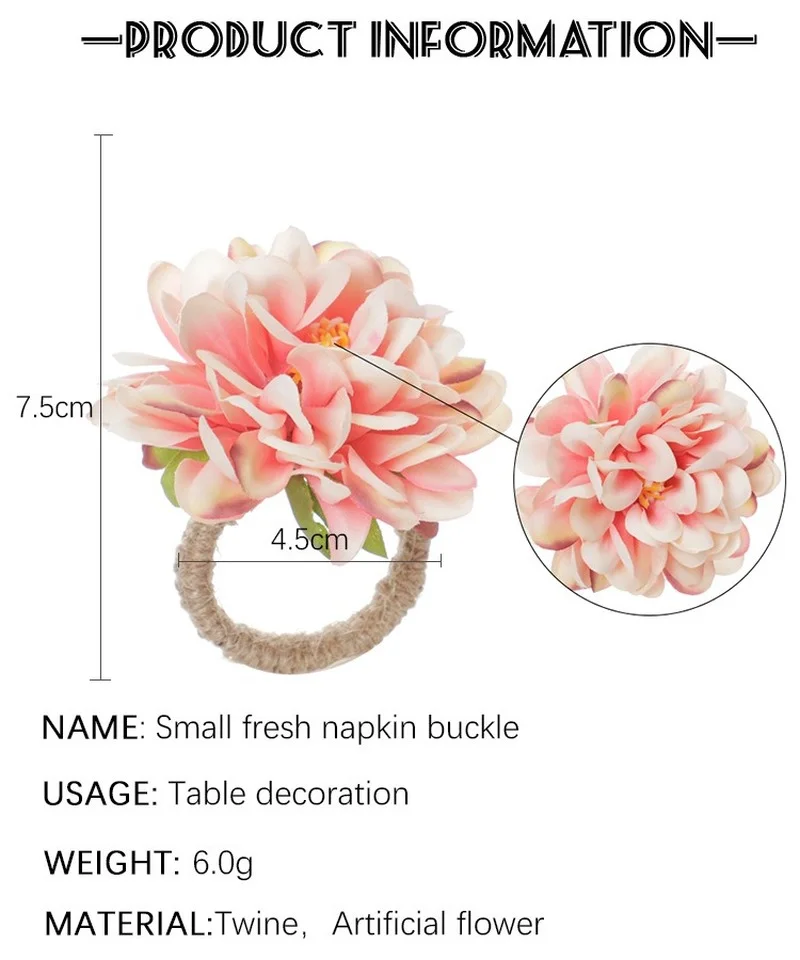 4pcs/pack Flower Napkin Ring Napkin Holder Dinner Table Decorations Wedding Valentine\'s Banquet Lily Chrysanthemum Rings