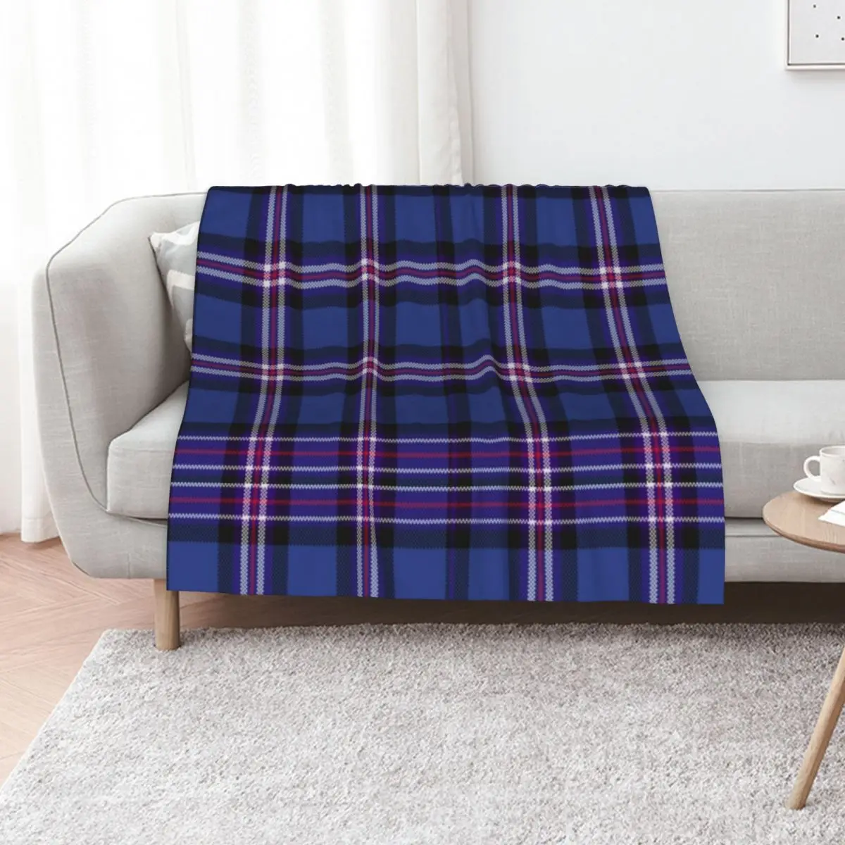 Tartan of Rangers Scotland blue background with red white and blue lines and black Throw Blanket valentine gift ideas Blankets