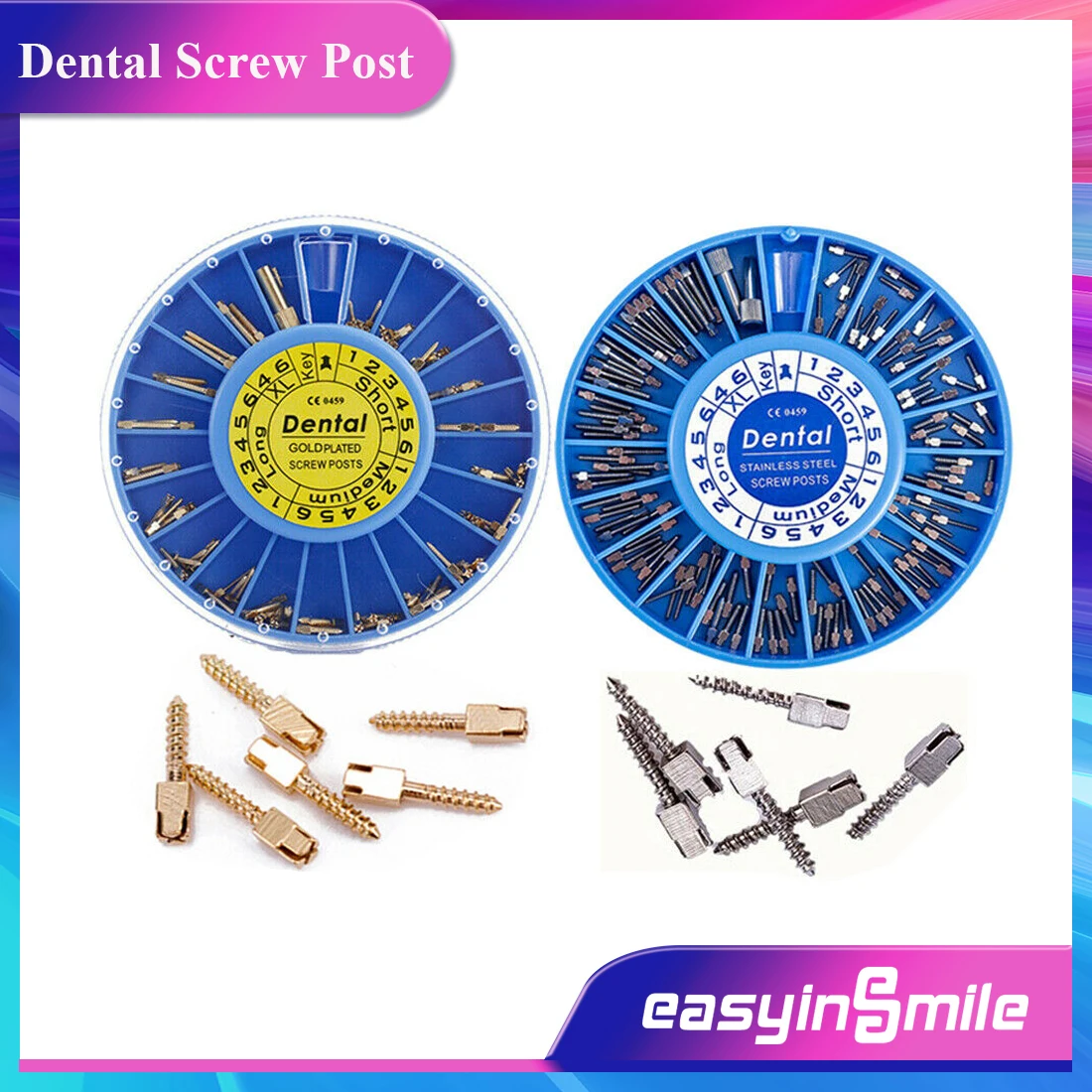 

120Pcs Dental Screw Post Titanium Kit Gold/Silver Plated Conical Root Canal Pins Refill Stainless Steel EASYINSMILE