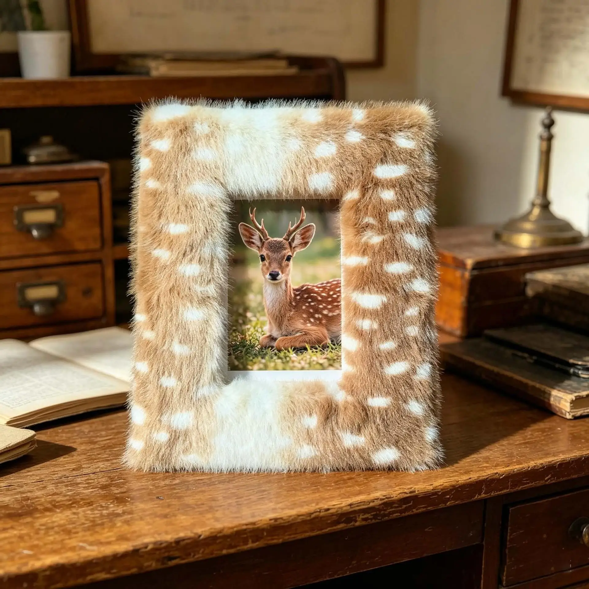 6/7/8 Deer-patterned Plush Photo Frame Made Of Density Board With Fabric Covering, Instant Photo Frame Picture Frame