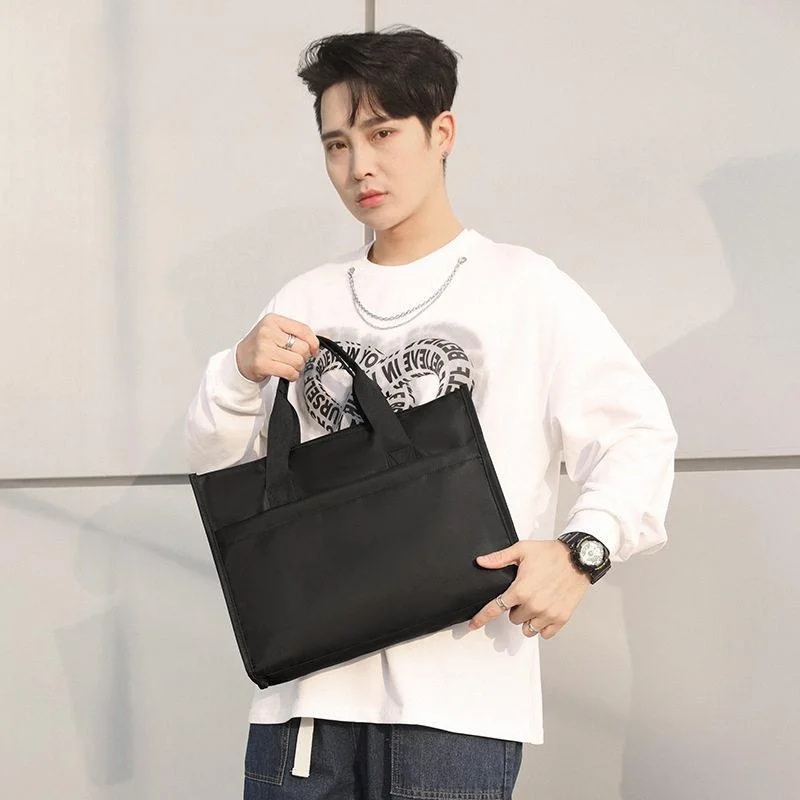 Large Capacity Oxford Cloth Business Casual Handbag Lightweight Nylon Shoulder Handheld Computer Document Bag for Men