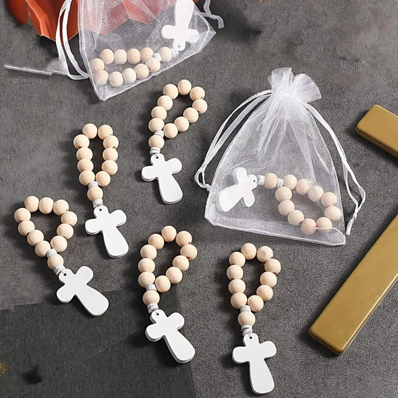 36Pcs Wooden Rosary Rosary Beads With White Mesh Bags For Baptism First Communion Confirmation Baby Shower Bridal Shower