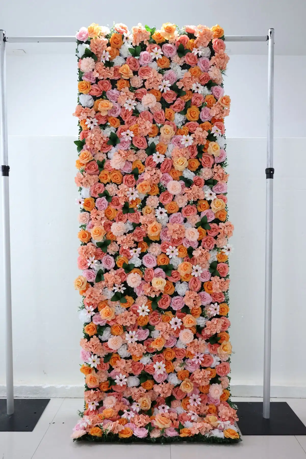 

Mixed Flower Custom Series Luxury Orange Rose Pink Hydrangea 3D artificial fabric Birthday Flower wall Wedding background Wall