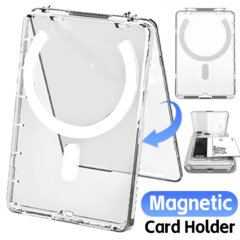 

Transparent Magnetic Case for Magsafe Clear Magnet Cover Phone Bracket & Cards Sleeve Magnetic Card Holder for IPhone Samsung