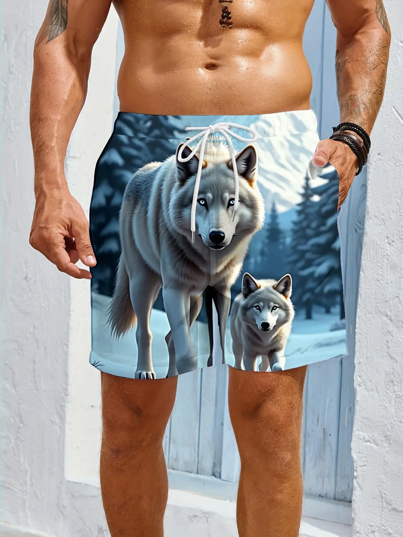 1pcs Men's Short swim trunks2026 Summer 3D Printed Short sleeve Polyester Quick drying Breathable baggy pants running
