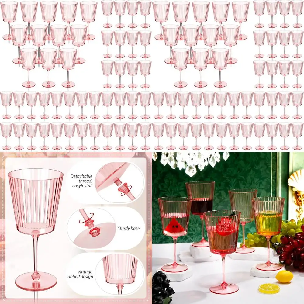 

Disposable 13 oz Pink Stemmed Plastic Wine Glasses, Unbreakable & Reusable for Parties & Celebrations