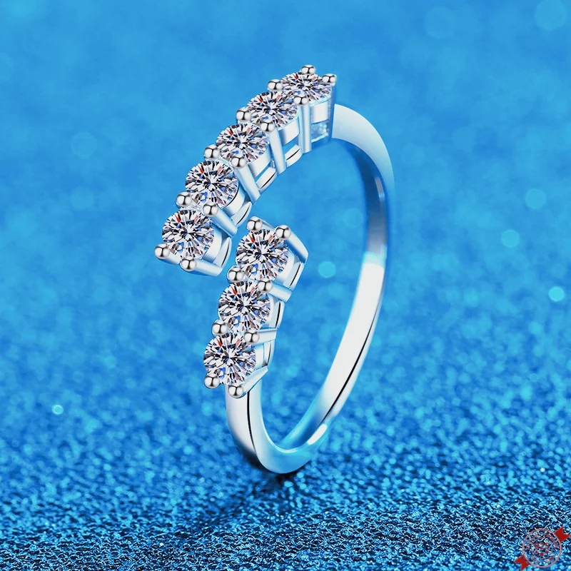 

0.8ct Moissanite S925 Silver Rings for Women Plated Platinum Irregular Channel-set Wedding Diamond Band Lover's Gift Wholesale