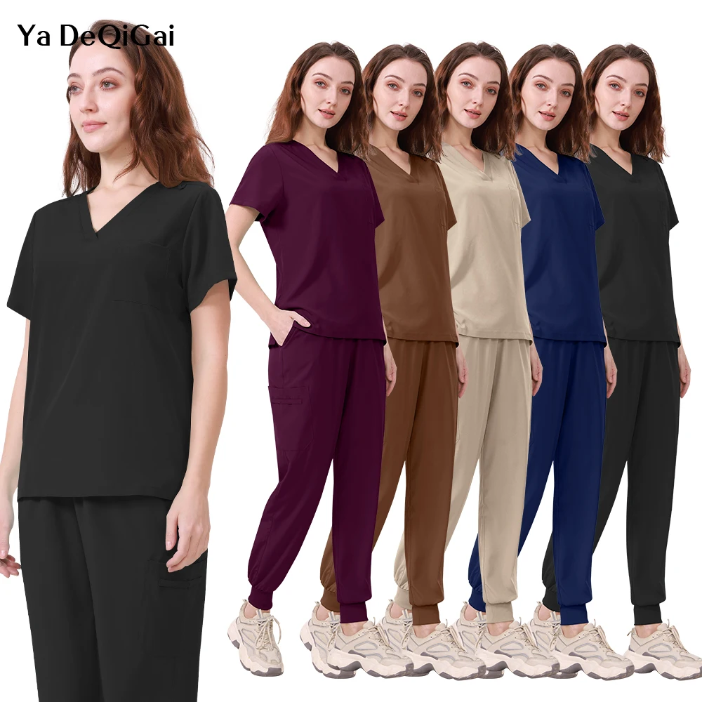 uniformes-de-enfermeira-e-medico-para-mulheres-blusas-com-decote-em-v-calcas-jogger-conjunto-de-roupas-medicas-traje-cirurgico-para-dentistas