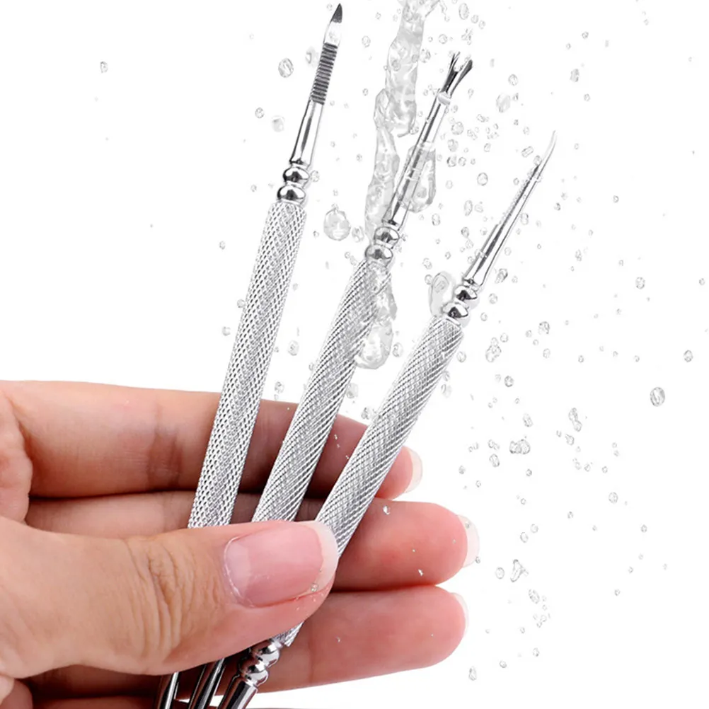 

3Pcs Nail Art Dead Skin Forks Manicure Tool Kit Double-Ended Cuticle Cleaner Nail Dead Skin Remover Long-Lasting Steel Manicure