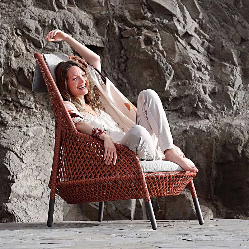 

Скандинавский диван из ротанга, терраса, уличный диван, двор, гостиная, балкон, ротанговый уличный водонепроницаемый одиночный диван