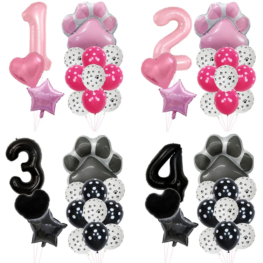 Cartoon Pet Dog Balloons Animals Paws Prints Let's Pawty Bone Supplies Kids Toys Birthday Party Decorations 40Inch Pink Number