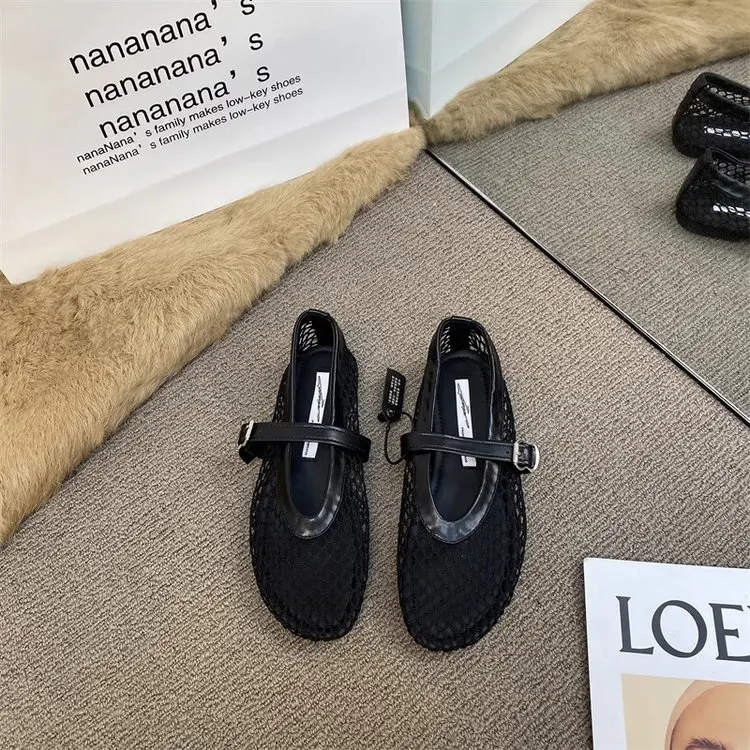 2025, neue hohle Mesh-Damen-Ballettschuhe – lässige, modische, vielseitige, atmungsaktive Netzsandalen