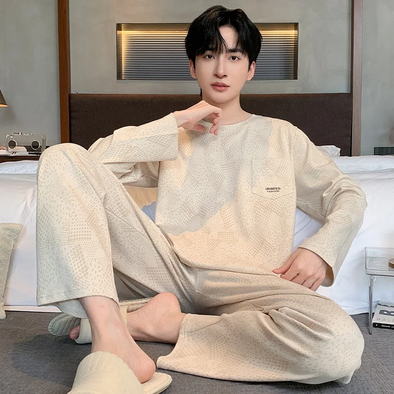 Korean Fashion Cotton Pajamas Set for Men 2024 New Autumn and Spring Round Nightwear L-3XL Home Clothing pyjamas men Homme