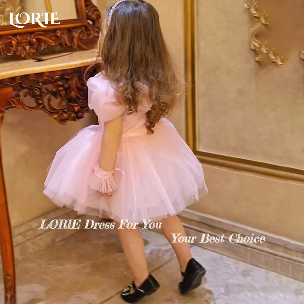 LORIE Girl Peony 3D Flowers Lace Back A-Line Straight Tutu Puff 3D Tulle Party Flower Girl Dress Csustomized Flowers Girls Dress