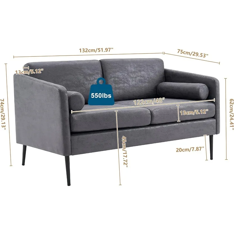 Industrial superfiber 2 barrel/bucket sofa, suitable for bedrooms, offices, motorhomes, attics, small Spaces, dark grey