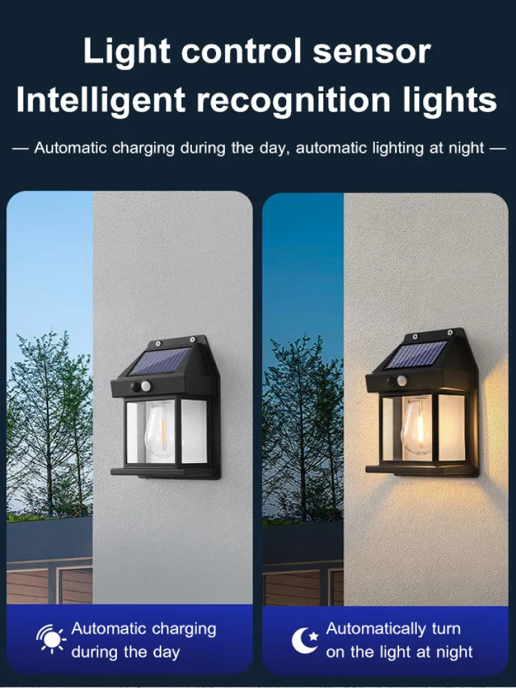 New outdoor solar light tungsten wall light intelligent courtyard sensor light garden villa night light lighting waterproof