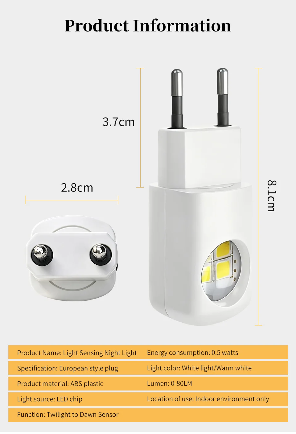 EU US Plug LED Night Light Dusk to Dawn Auto On/Off Warm/Cool White Night Lamp for Bedroom Hallway Stairs Kitchen Energy Saving