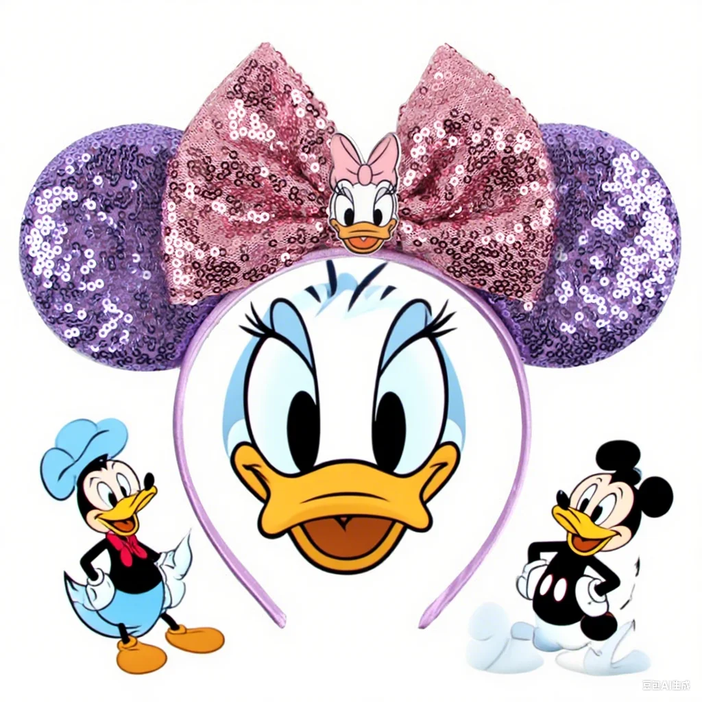 

Disney Pink Daisy Duck Bow Hairbands Purple Sequins Mickey Mouse Ear Headband for Adults Women Girls Hair Accessories Kids Gifts