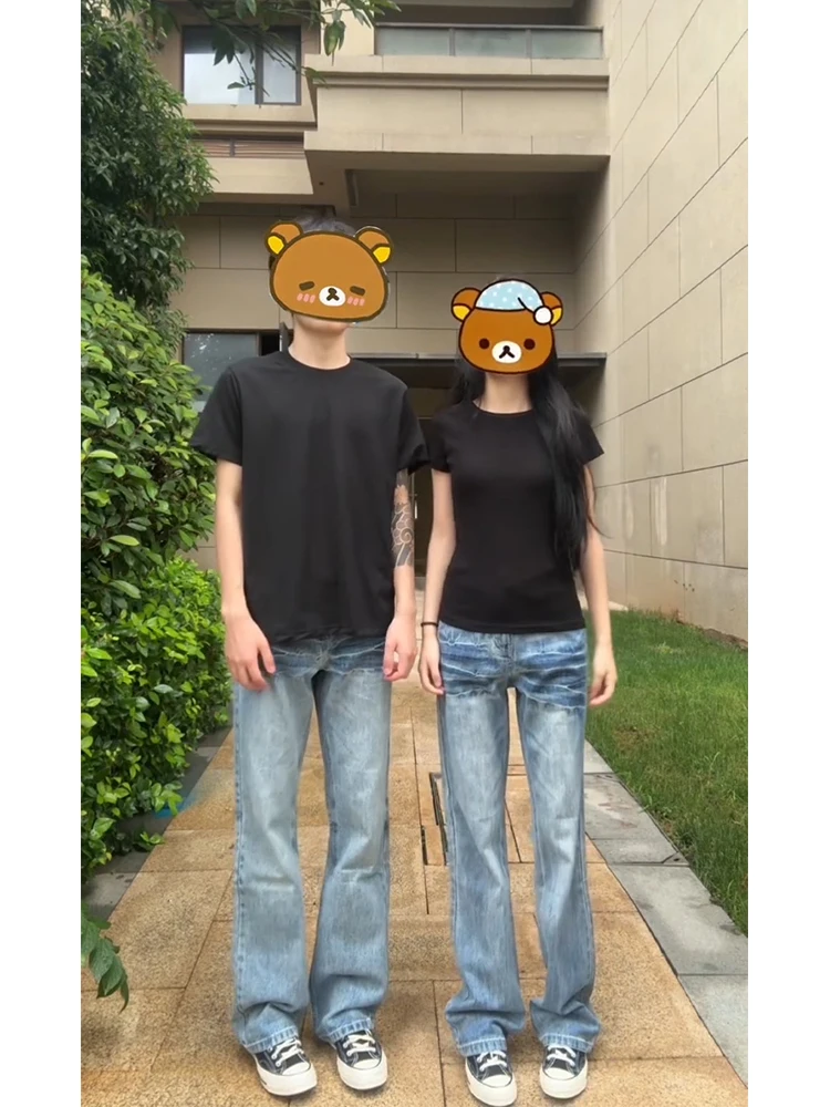 

Мужские джинсы с ледяным синим узором и молнией, американские повседневные свободные длинные брюки с широкими штанинами в стиле ретро, модные