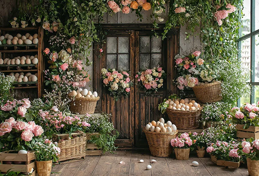 Mehofond التصوير خلفية الربيع عيد الفصح باب خشبي الزهور البيض الاطفال حفلة عيد ميلاد صورة ديكور خلفية استوديو الصور