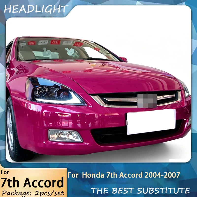 For 2004-2007 Honda 7th Generation Accord Headlight Assembly LED Daytime Running Lights Turn Signal Lights LED Double Lens