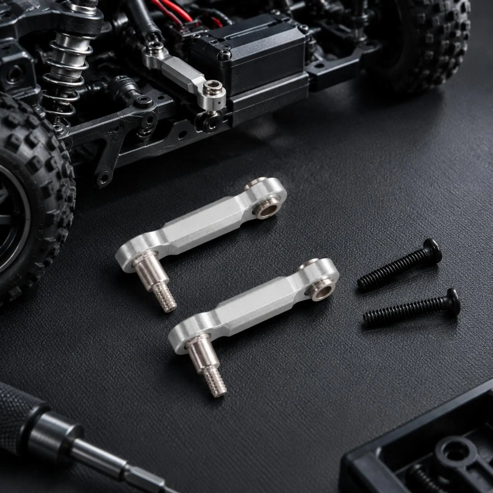 2 Pieces Rear Shock Absorption Linkage Rigid Metal Rear Fixed Pull Rod RC Replacement Part Set with Screws Easy to Install