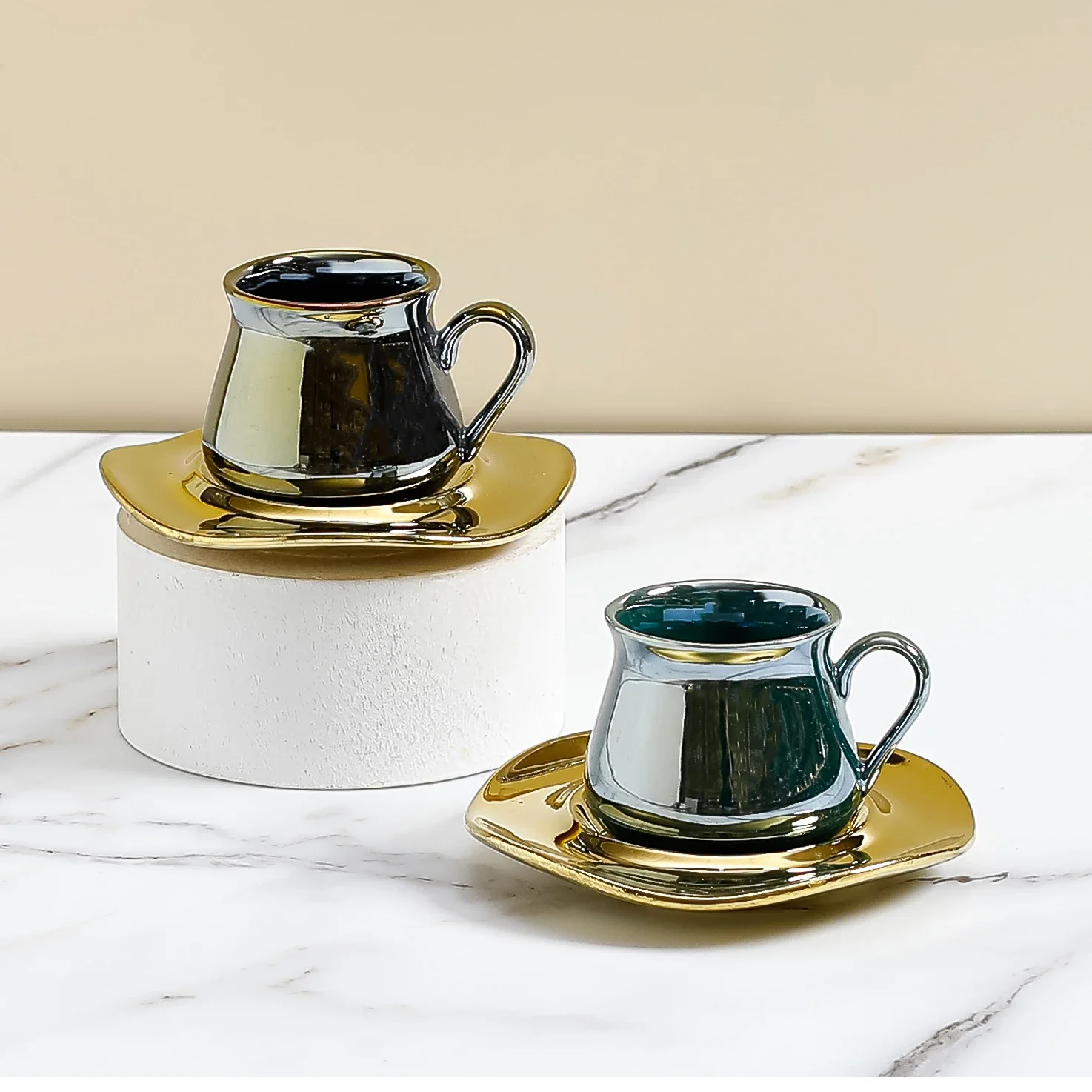 

# Wholesale 90ml 6pcs Boxed Porcelain Cup Pearl Glaze Ceramic Coffee Cup Tea Saucer Set #