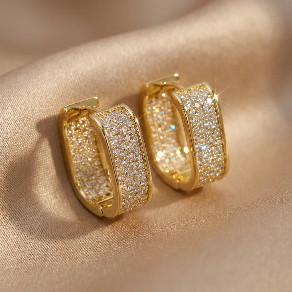 

Luxury Full Zircon Geometric Hoop Earrings for Women Temperament U-Shape Square Ear Buckle Earring Wedding Party Jewelry Gift