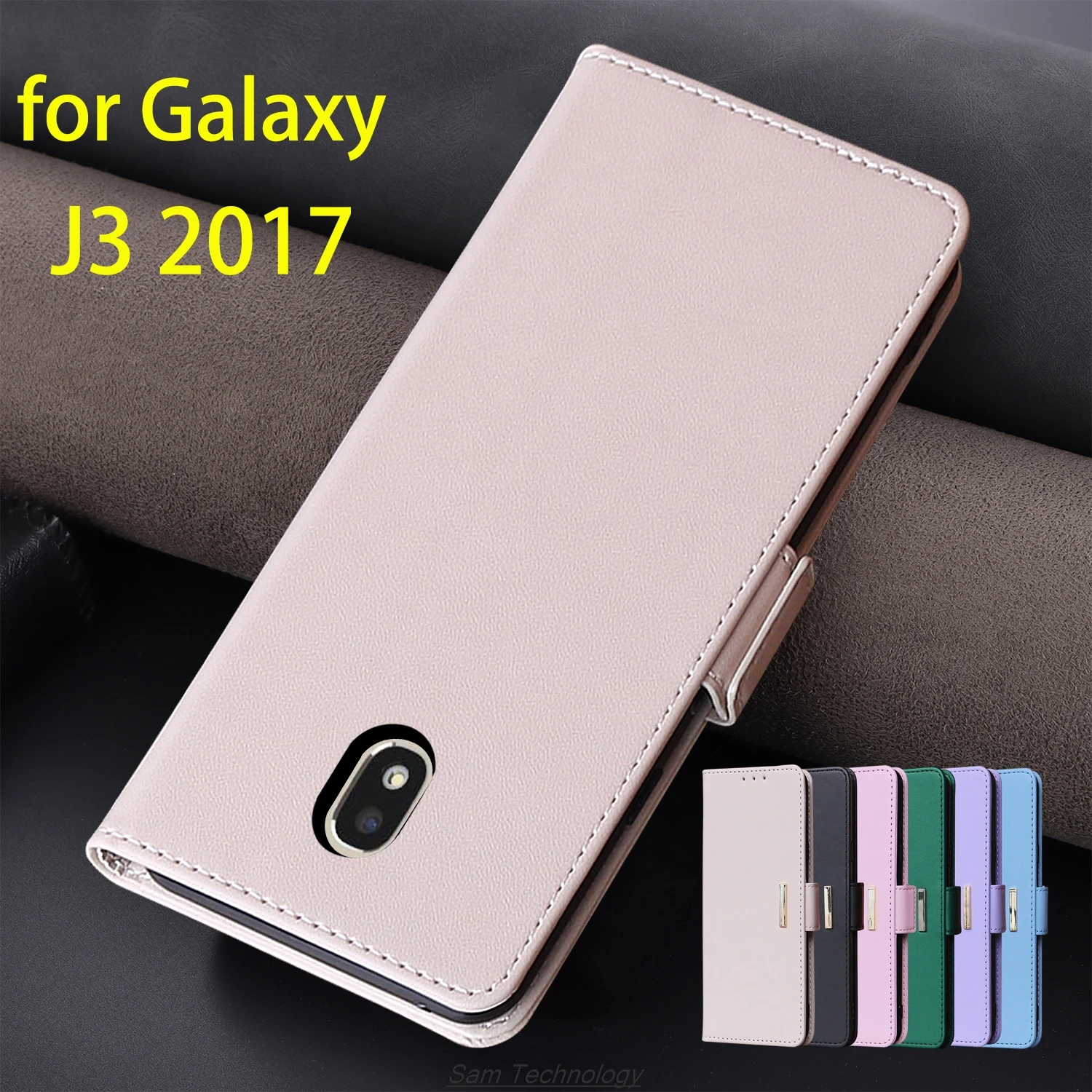 Magnetic buckle Leather Case for Samsung Galaxy J3 2017 J330F Wallet RFID BLOCKING Flip Cover female Simple Capa Fundas Coque