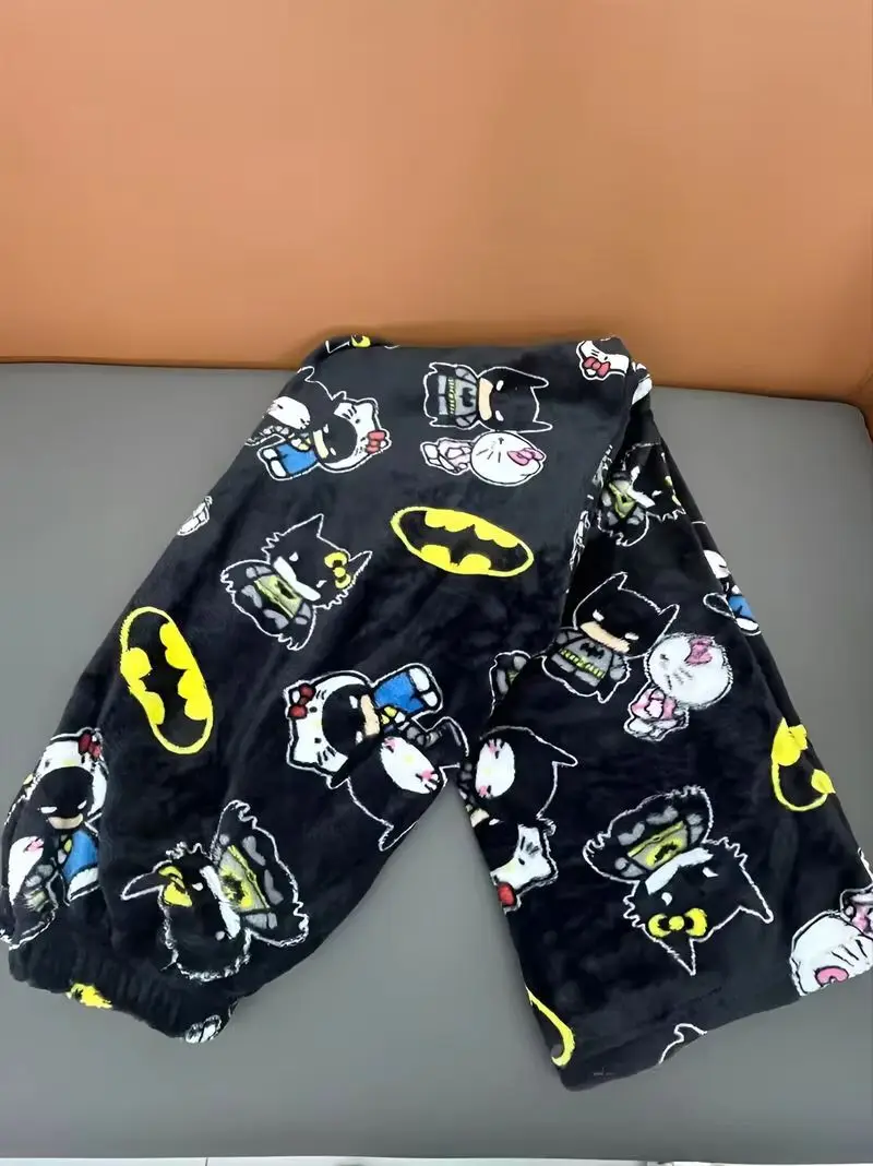 Sanrio y2k outono hellokitty batman calças de pijama dos desenhos animados hip hop senhoras quente casual flanela bonito calças de pelúcia estilo natal roupas