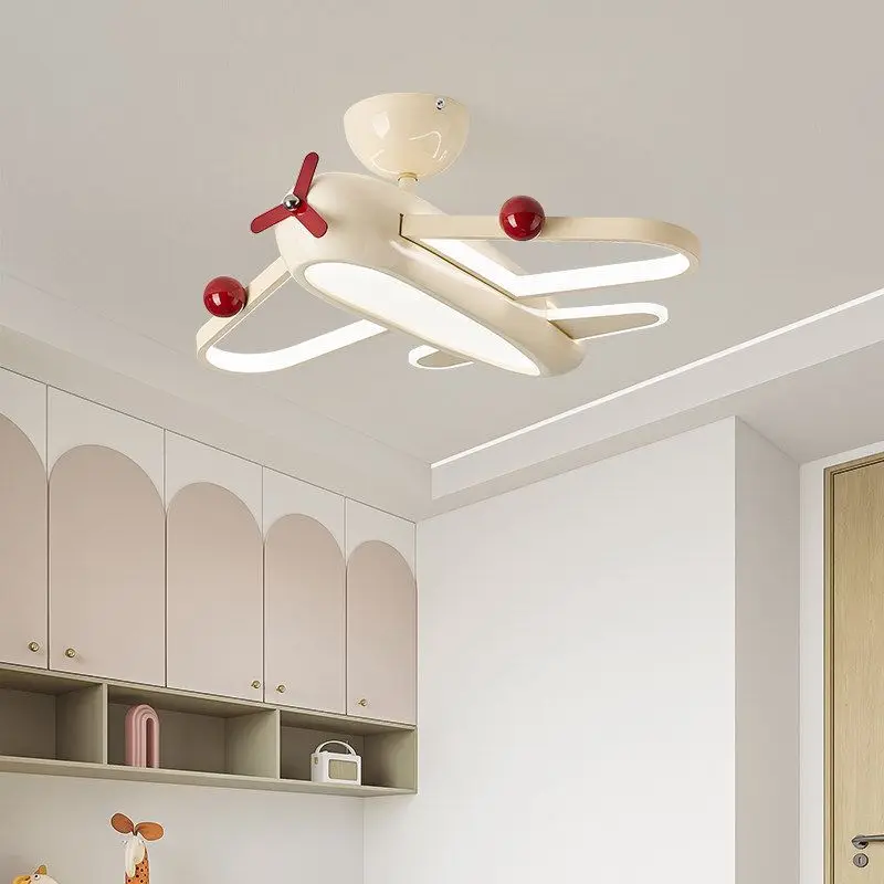New Cream Wind Children's Room Pendant Light Creative Children's Fun Airplane Light Boys Girls Bedroom Room Eye Protection Light