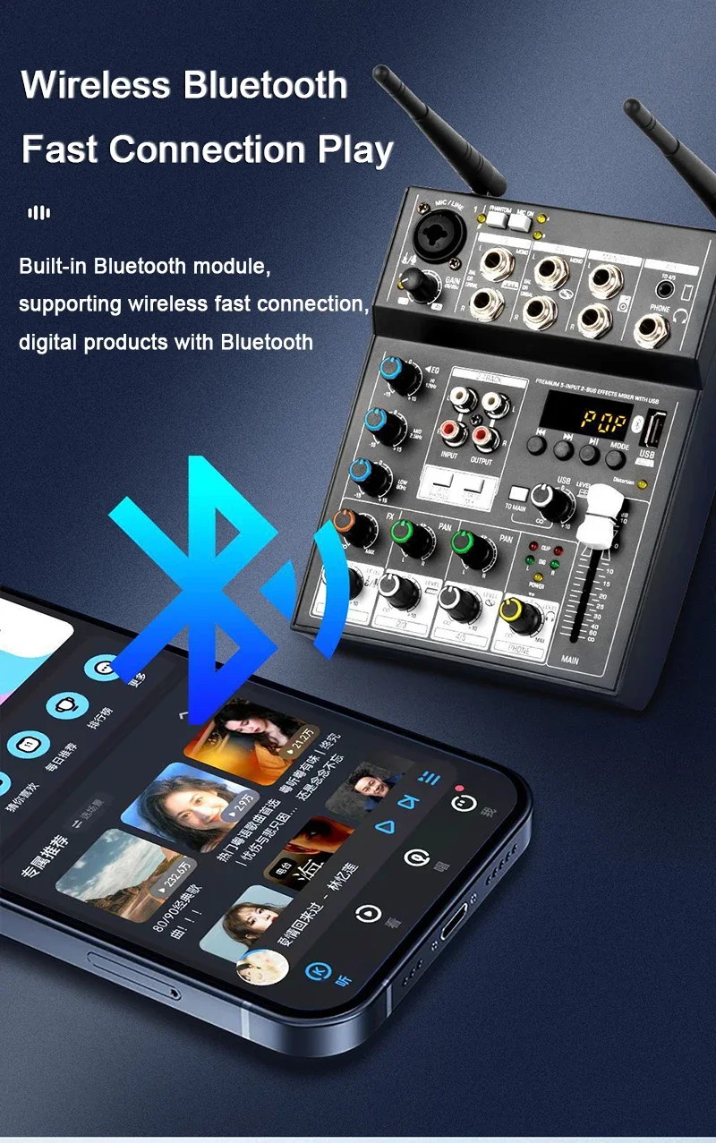 Microfono senza fili con mixer audio 4 canali Karaoke Microfono Bluetooth DJ per studio TV Computer Casa 2025 Festa in chiesa Matrimonio