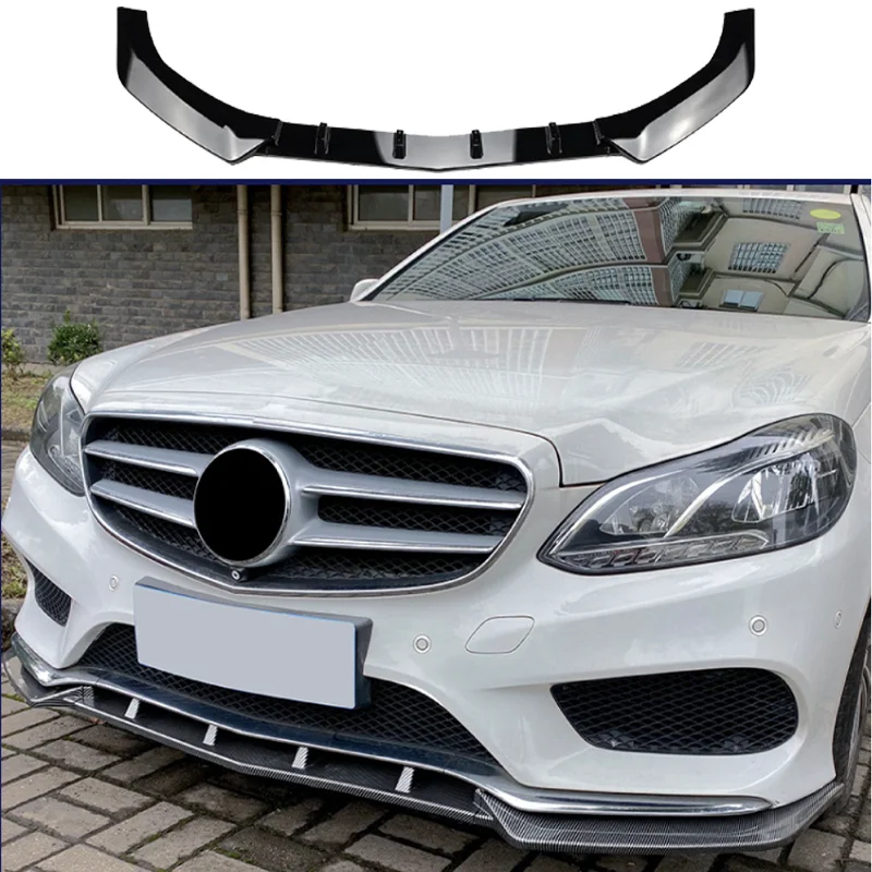 For Mercedes E Class W212 Sport Model E260 E300 2010-2016 Front Bumper Lip Splitter Canard 3PCS ABS Glossy Black Carbon Print