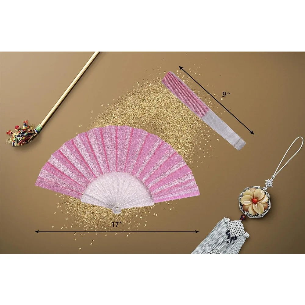 glitter folding hand fan for men women acrylic folding clack hand fan for music disco rave festival party supplies (glitter-slv
