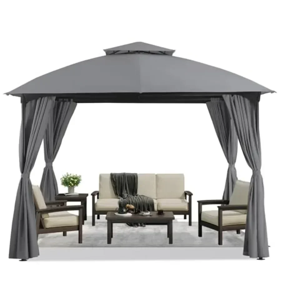 Patio Arc Gazebo Outdoor  Tent 10'x10' Party Tent Shelter with Curtains Expansion Bolts and Wind-Resistant Ropes for Patios Gar